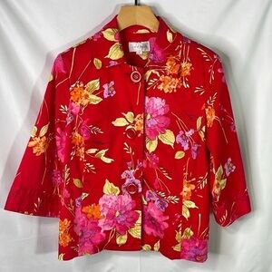 Erin London red floral, Polished cotton jacket